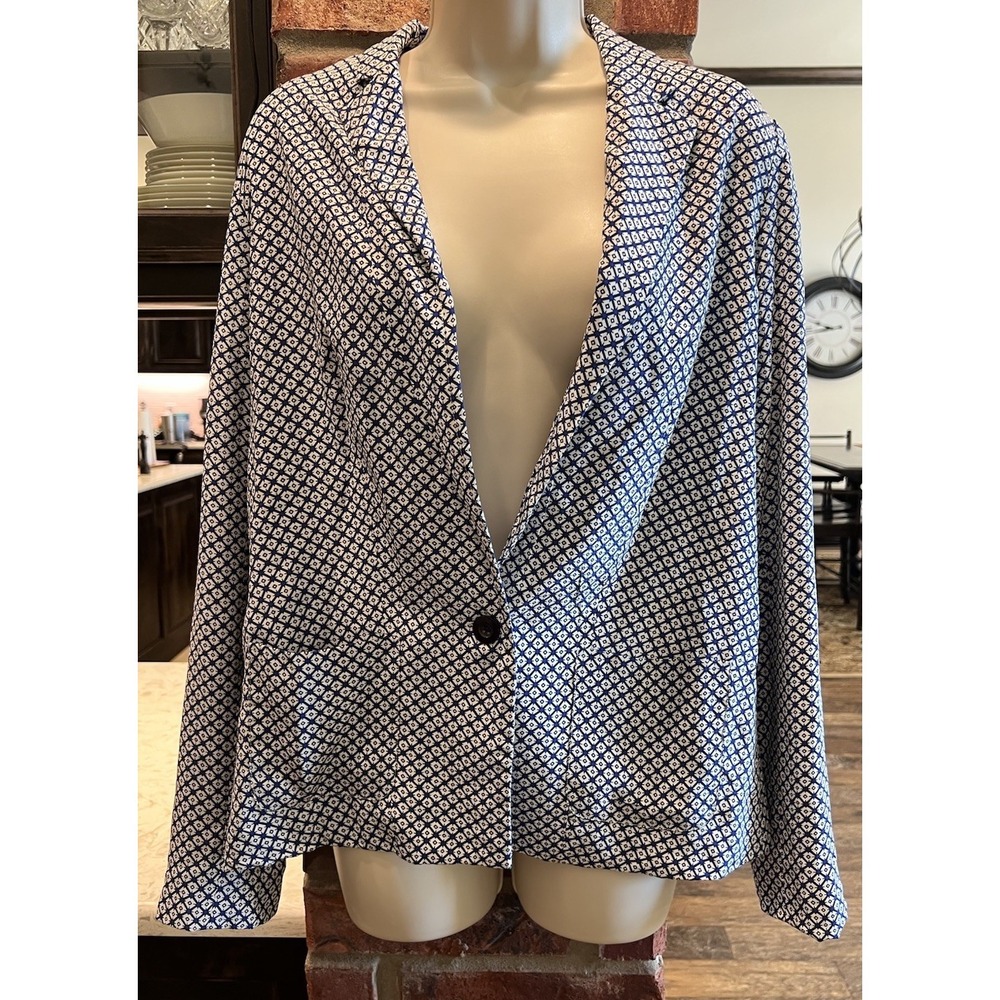 Joie Womens Silk Blazer Blue White Sz S Slim Fit Pockets
